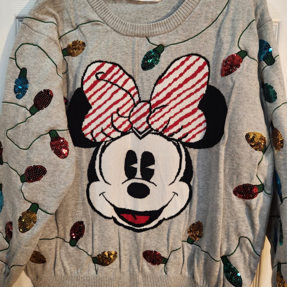 Disney Minnie Mouse Ugly Christmas‎ Sweater Lights Sequins Adult Plus Size 3XL